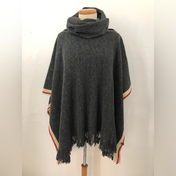 Roots O/S funnel neck poncho knit fringe Canada 100% acrylic 0767 - Picture 1 of 11